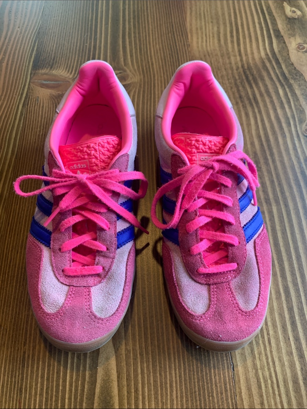 Adidas Gazelle Pink Suede Sneakers with Blue Stripes - Picture 3 of 9